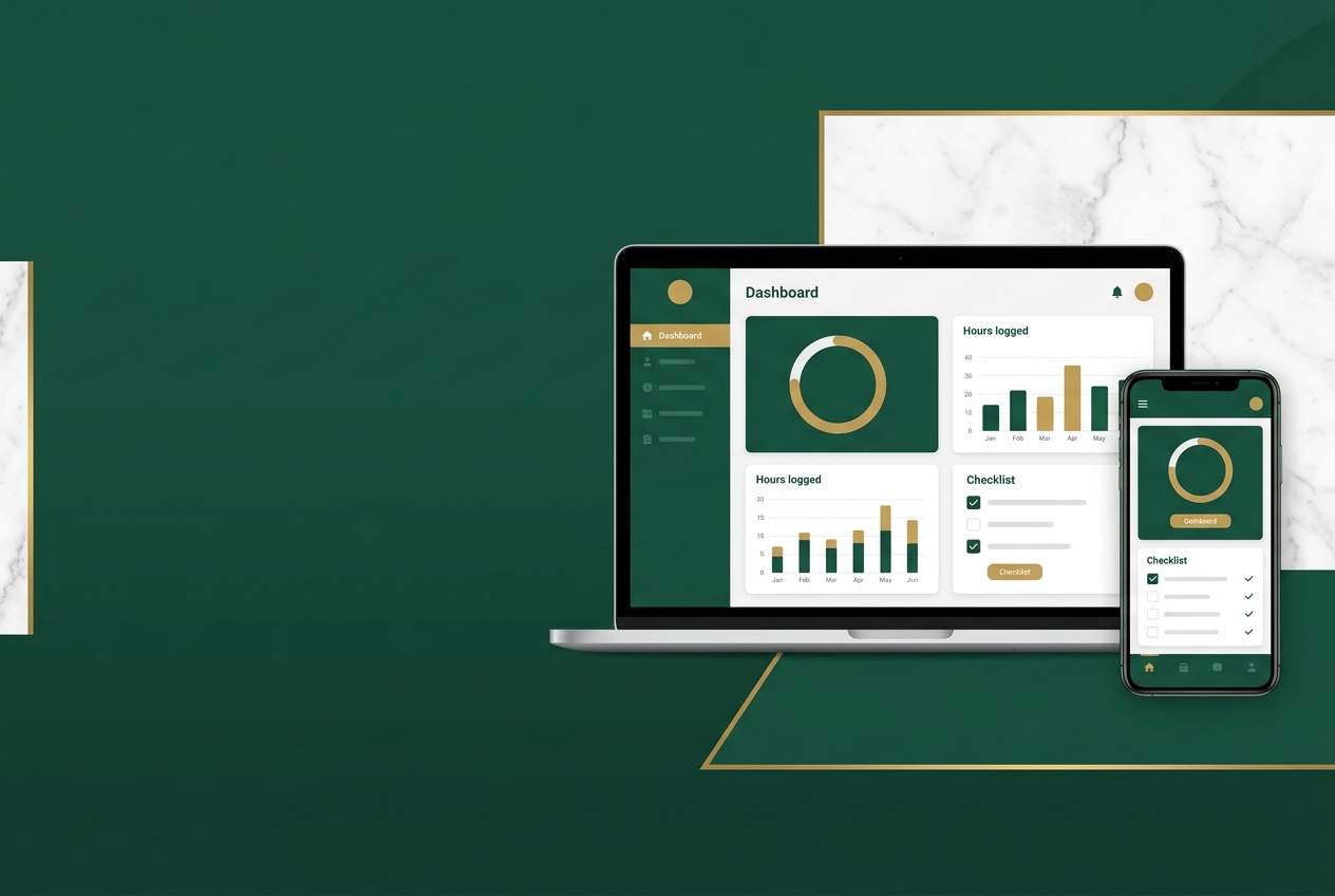 Internship management dashboard on laptop and phone